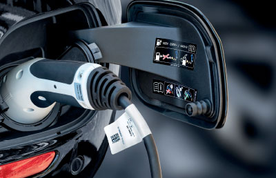 label attached to electric car charger