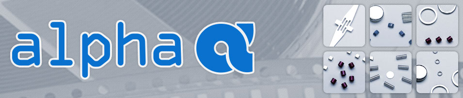 Alpha Assembly Solutions logo with six square images of solder preforms on the right