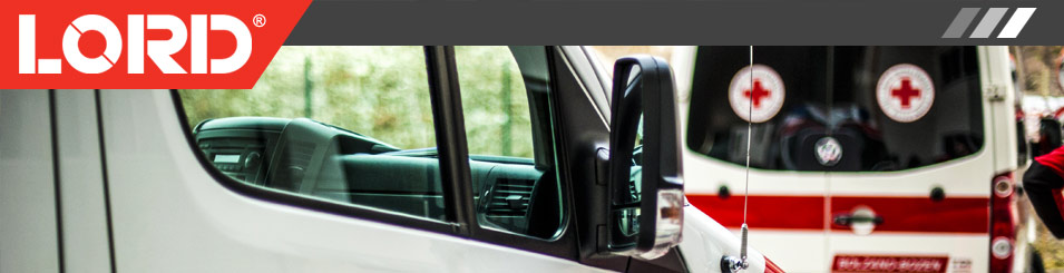 LORD Logo on top of a photo of a couple ambulances