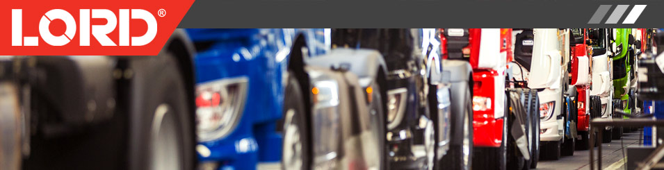LORD Logo on top of an assembly line of semi truck cabs.