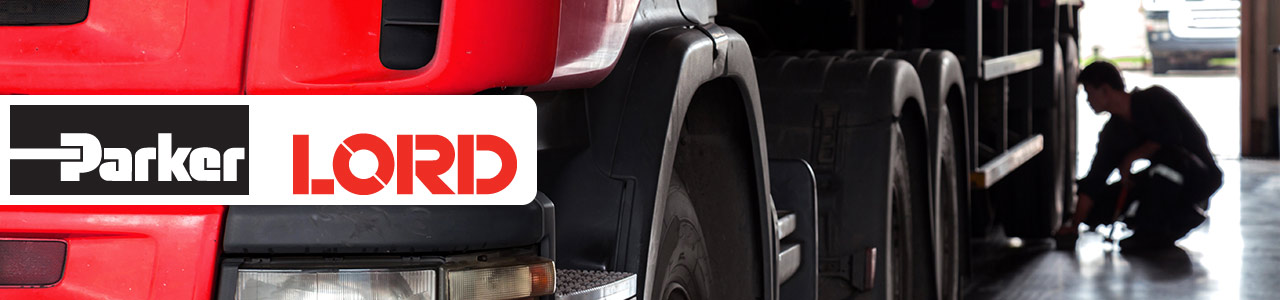 Parker LORD logo layered over a photo of a large truck being inspected.