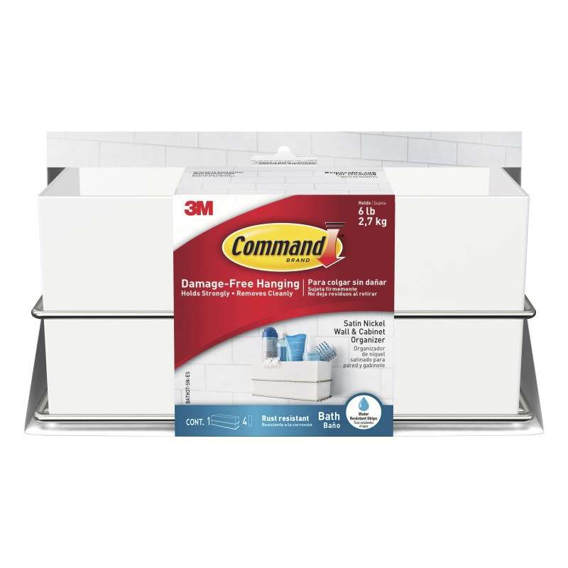 Command™ Wall and Cabinet Organizer, Satin Nickel, BATH37-SN-ES