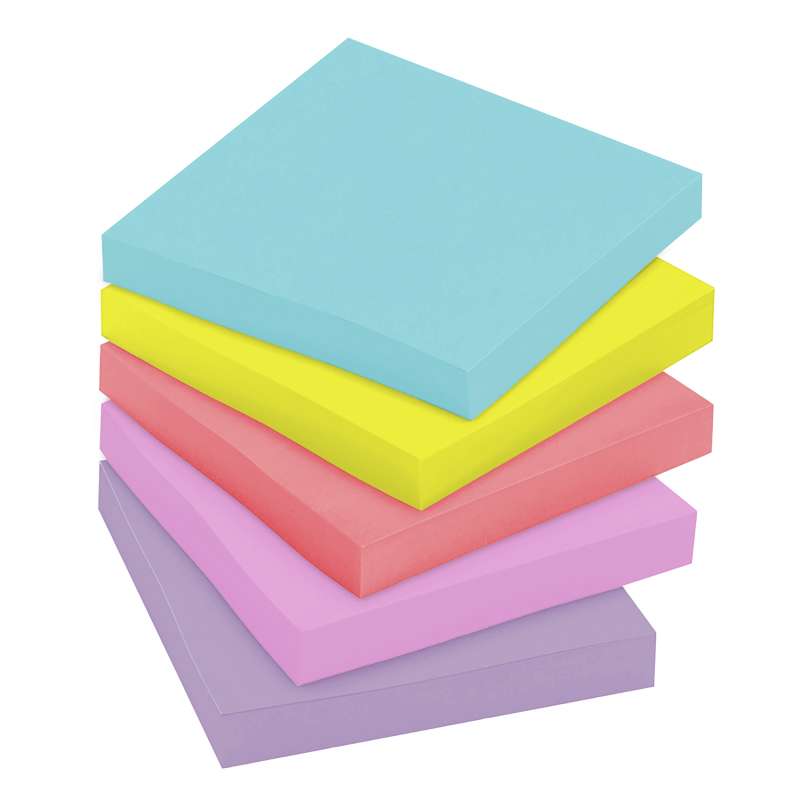 Post-it® Super Sticky Notes 654-12SSMIA, 3 in x 3 in (76 mm x 76 mm), Supernova Neons, 12 Pads/Pack, 90 Sheets/Pad