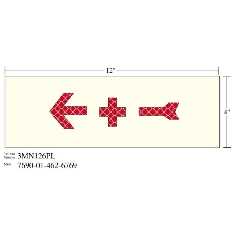 3M™ Photoluminescent Film 6900, Shipboard Sign 3MN126PL, 12 in x 4 in, + with Arrow, 10/Package