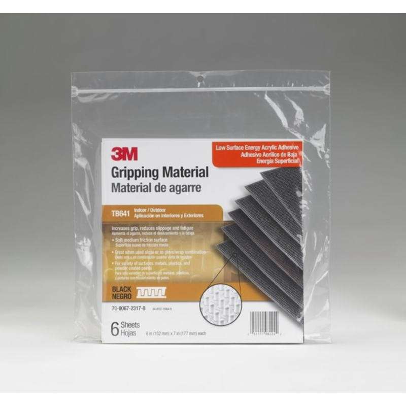 3M™ Gripping Material TB641, Black, 6in x 7in, 6 Sheet/Bag