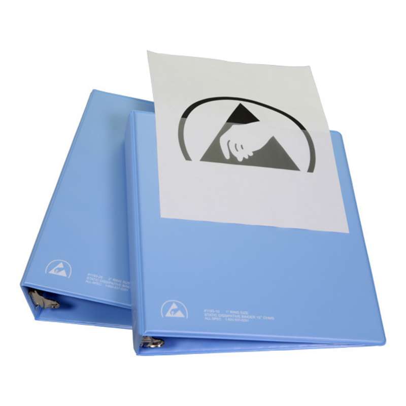 ESD-Safe 3-Ring Binder with 2" Ring Size and Clear View Dissipative Outside Pocket, Blue