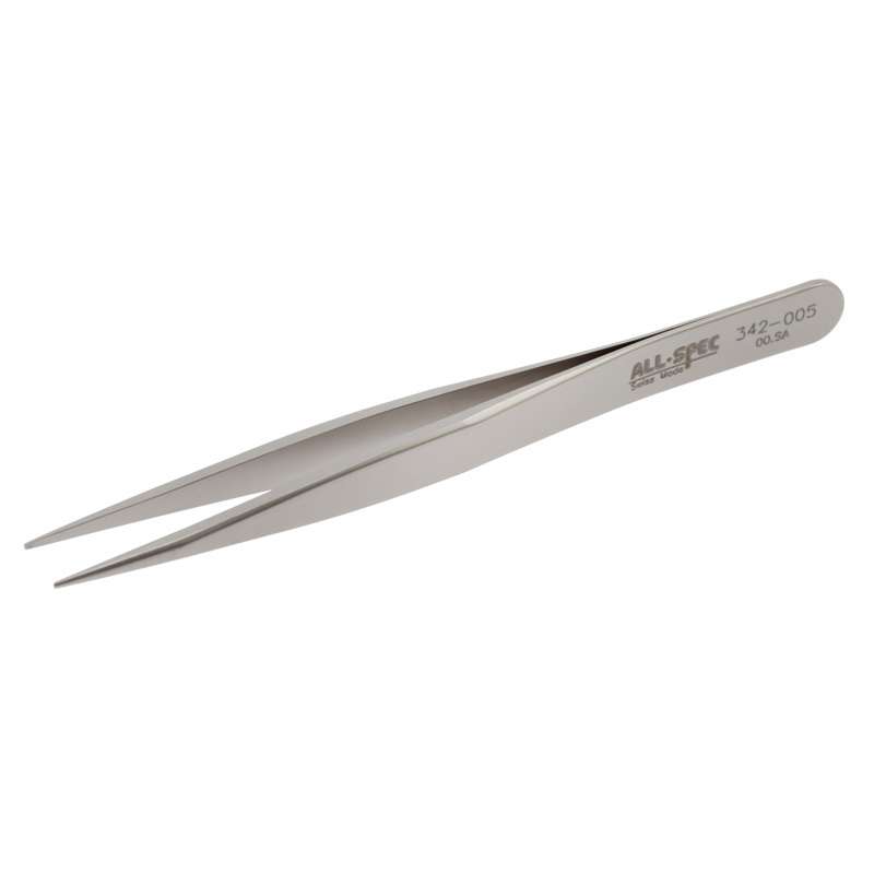 Style 00-SA Stainless Steel Anti-Magnetic Swiss High Precision Tweezers with Tapered Strong, Flat Edge Tips, 4-3/4" Long