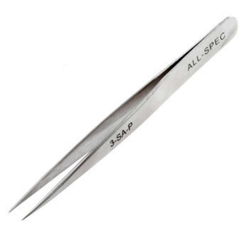 Stainless Steel Anti-Magnetic Economy Tweezers with Long Straight Ultra-Fine Round Point Tips, 4-3/4" Long