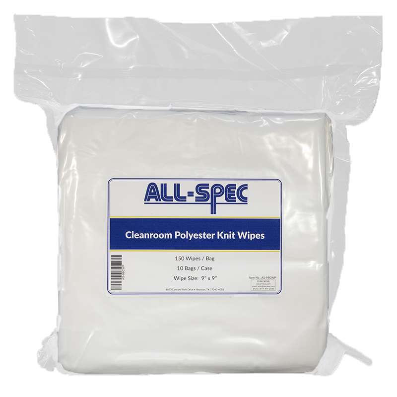 Cleanroom Polyester Knit Wipes, 9 x 9", 150 per Bag