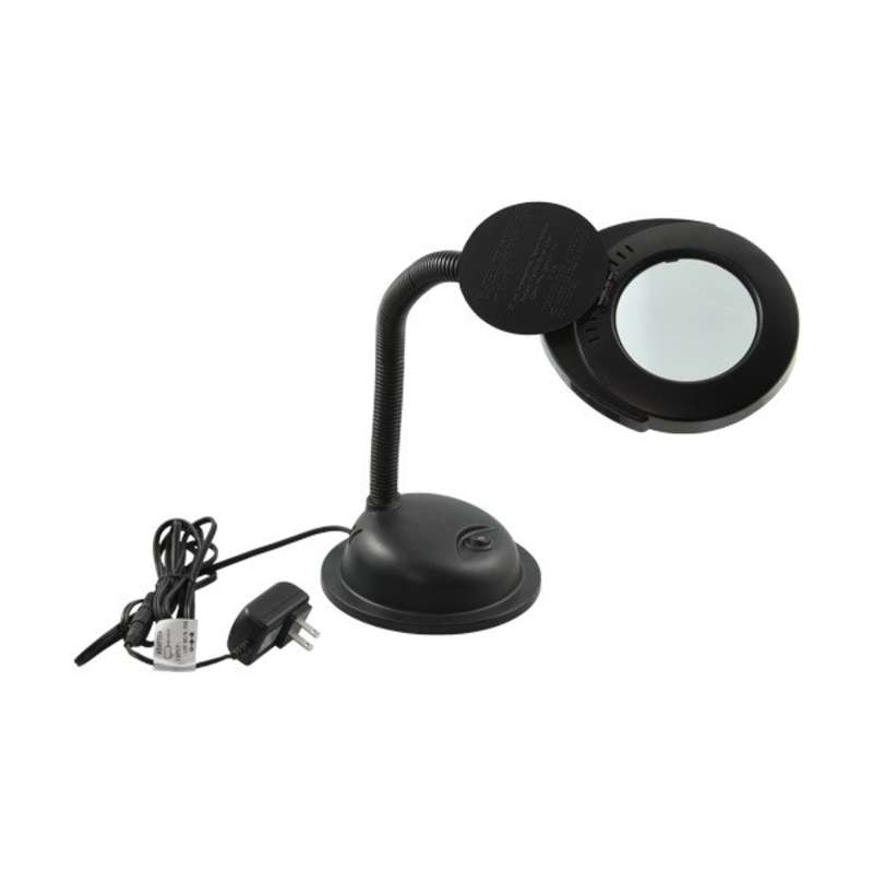 LED Illuminated Magnifier, 3-1/2" Diameter, 3-Diopter with Weighted Base, Black