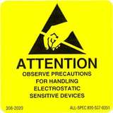 Label, Yellow/Black 2" x 2" 1000/Roll "Attention Observe Precautions" redirect to product page
