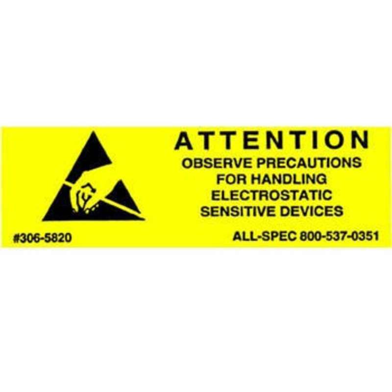 Label, Yellow/Black 5/8" x 2" 1000/Roll "Attention Observe Precautions"