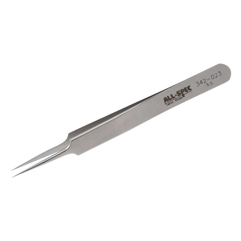 Style 5-S Inox Steel High Precision Swiss Tweezers with Superior Finish and Extra Fine Tips, 4-1/4" Long