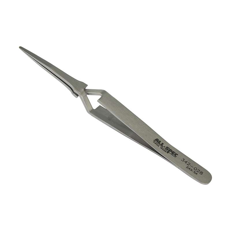 Style 2AX-SA Stainless Steel Anti-Magnetic Reverse Action Swiss Tweezers with Flat Accurate Round Tips, 4-3/4" Long