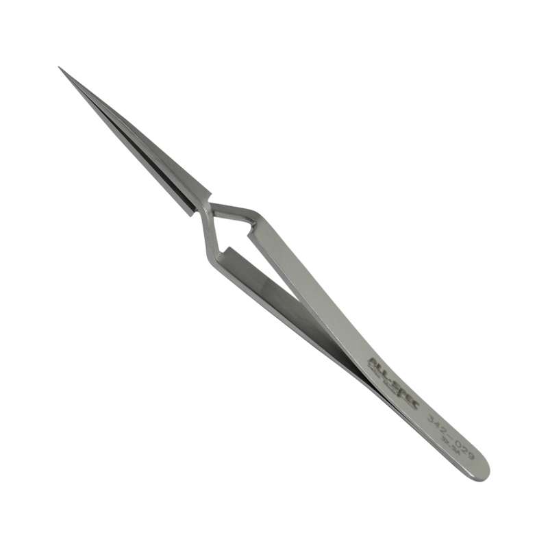 Style 3X-SA Stainless Steel Anti-Magnetic Reverse Action Swiss Tweezers with Very Sharp, Fine Tips, 4-3/4" Long