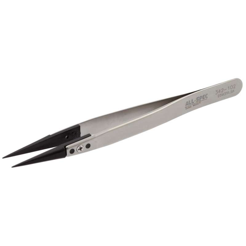 Style 259CFR-SA Stainless Steel Anti-Magnetic Tweezers with Carbon Fiber Replaceable Tips , 5-1/16" Long
