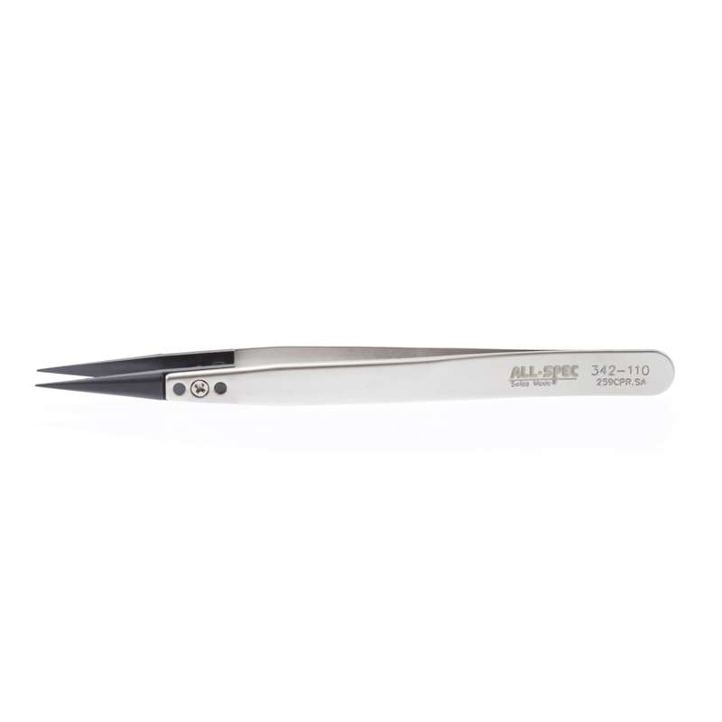 Style 259CPR-SA Stainless Steel Anti-Magnetic Swiss Tweezers with Replaceable Plastic ESD PEEK Tips, 5" Long