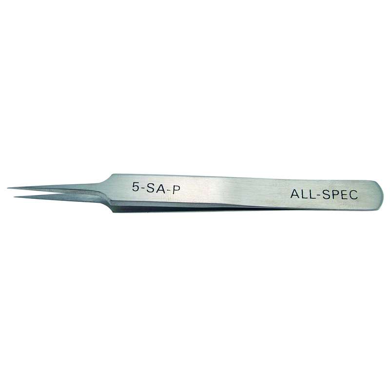 Stainless Steel Anti-Magnetic Economy Tweezers with Straight Tapered Ultra-Fine Round Point Tips, 4-1/4" Long