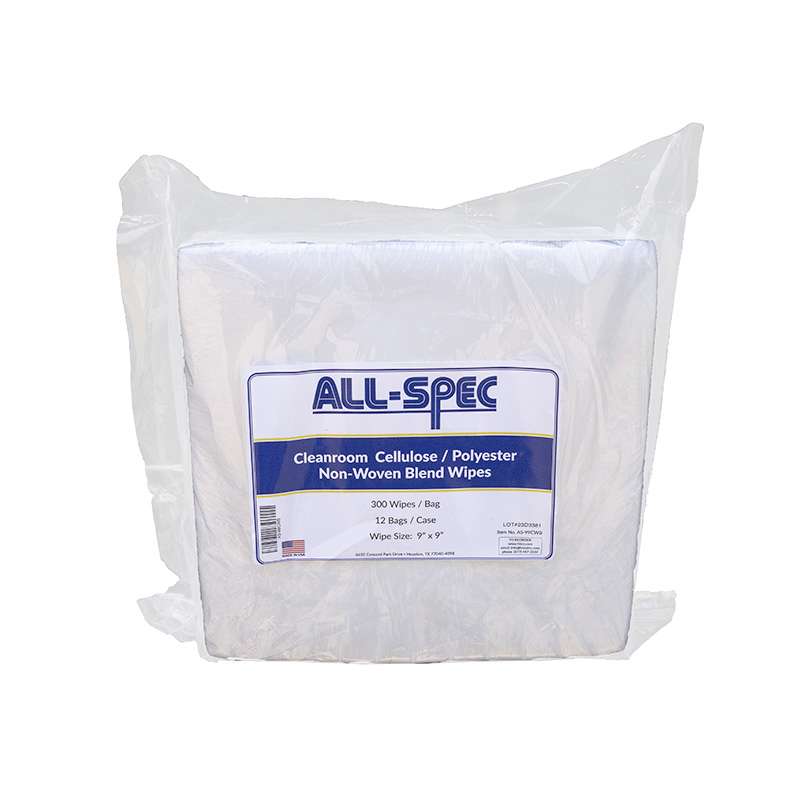 Cleanroom Cellulose/Polyester Nonwoven Blend Wipes, 9 x 9", 300 per Bag