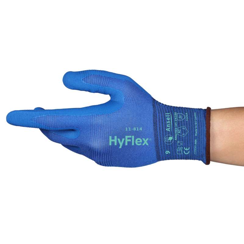 HyFlex 11-814 Lightweight Glove, Knit, Nitrile Dipped-Coating, 18 Gauge, Size 6, 12 pair per band, 12 bands per case