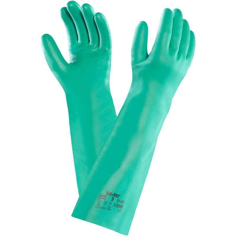 Sol-Vex® 37-185 Gauntlet Nitrile Chemical Resistant Glove, Size 8, Green  12 PR/CA