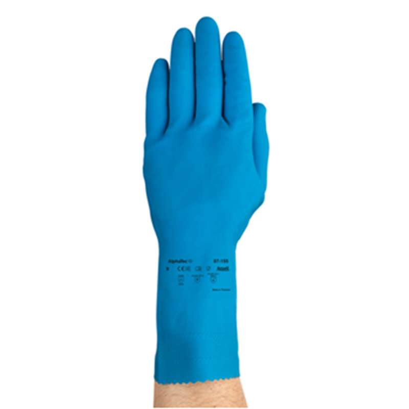 blue glove on hand
