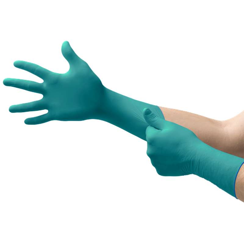 green glove on hand