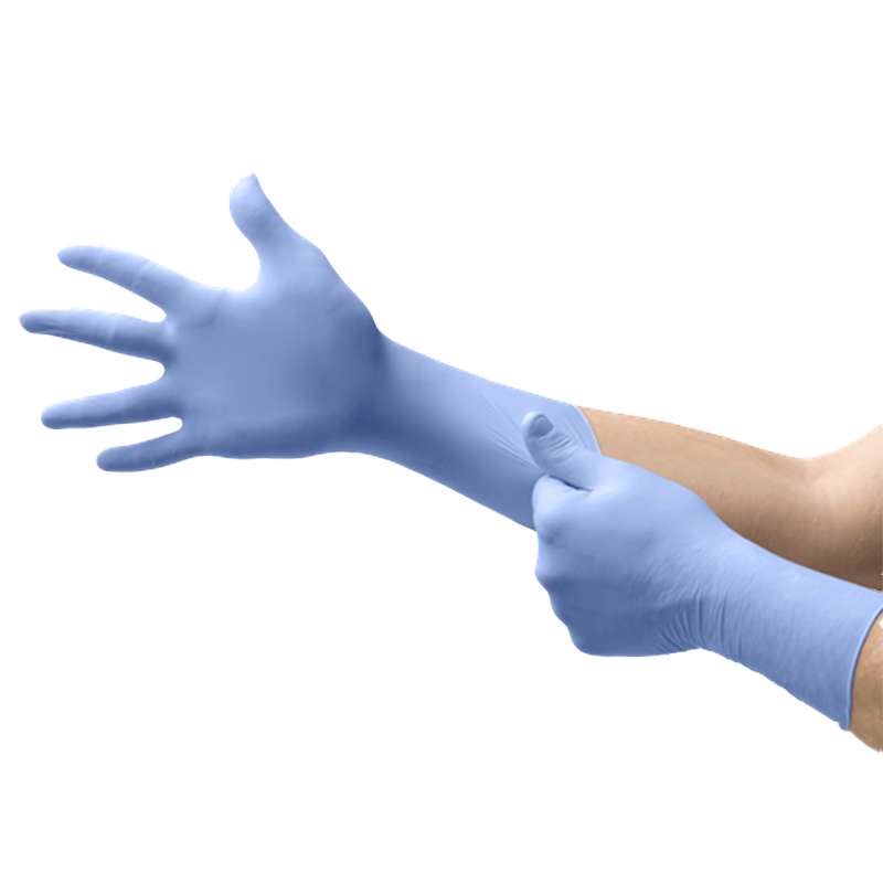 blue glove on hand