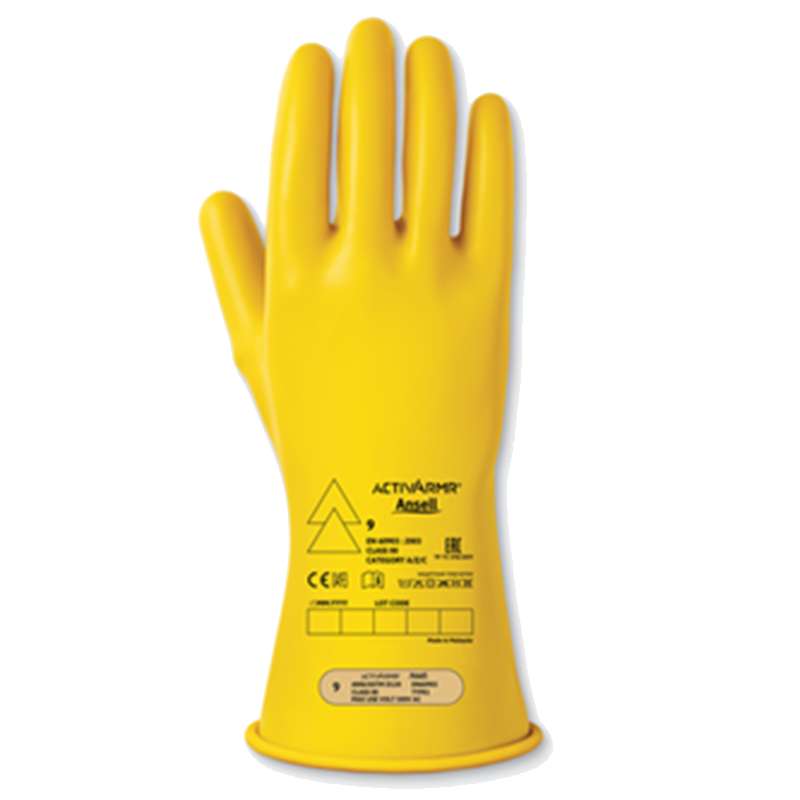 Yellow rubber glove with printing