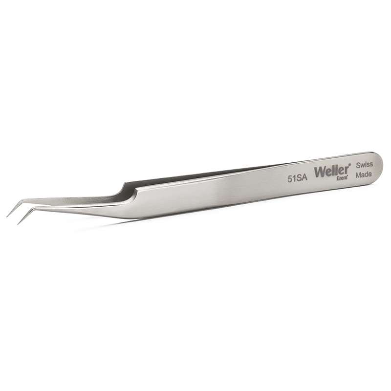 Stainless Steel Anti-magnetic Tweezers with Curved Micro-Fine Tips, 3 Star, 4-1/2"