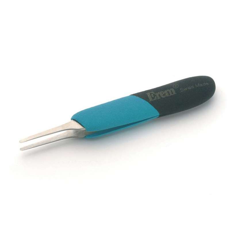 Ergonomic ESD Safe Cushion Grip Tweezer, Flat Round Precision Tip