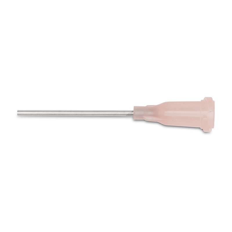 Stainless Steel 18 Gauge Needle with Pink Luer Lock Hub, .038" I.D, .050" O.D, 1" Long, 50/PK