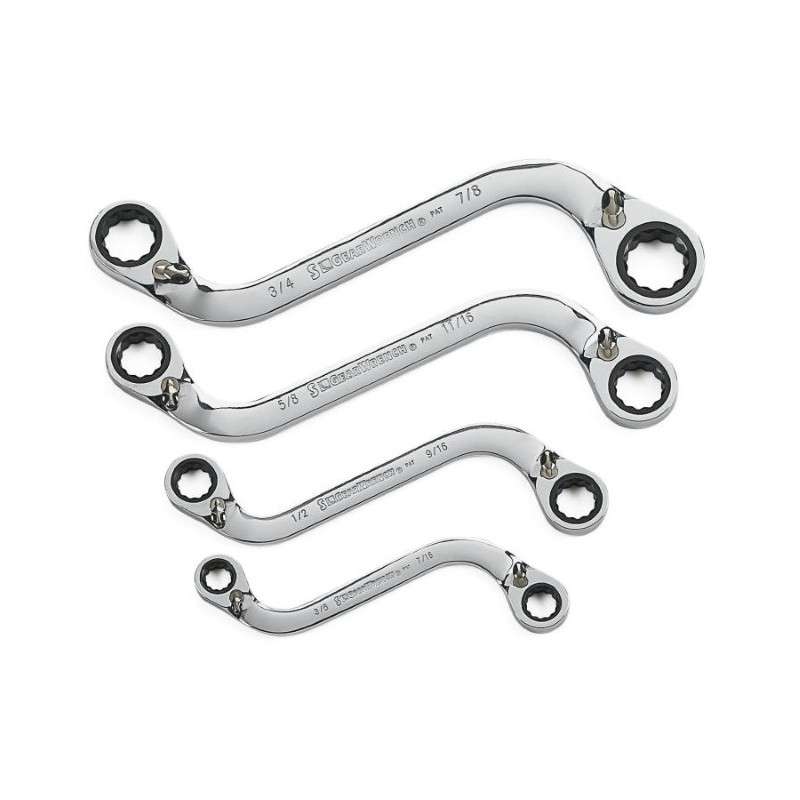 4-Piece S-Shape Double Box Ratcheting Wrench Set, SAE