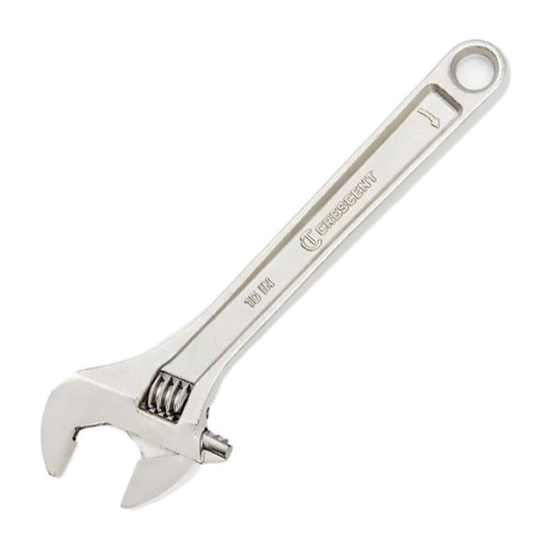 Adjustable Wrench, Carded, 10in Over-All-Length, Chrome Finish