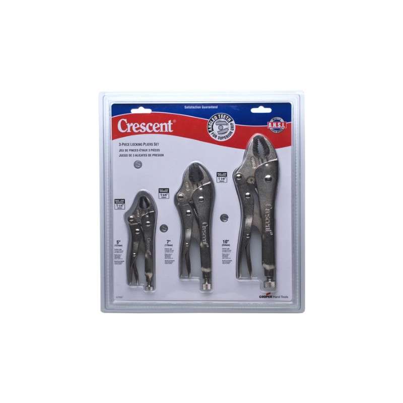 3 Piece Curved Jaw Locking Pliers with Wire Cutter Set