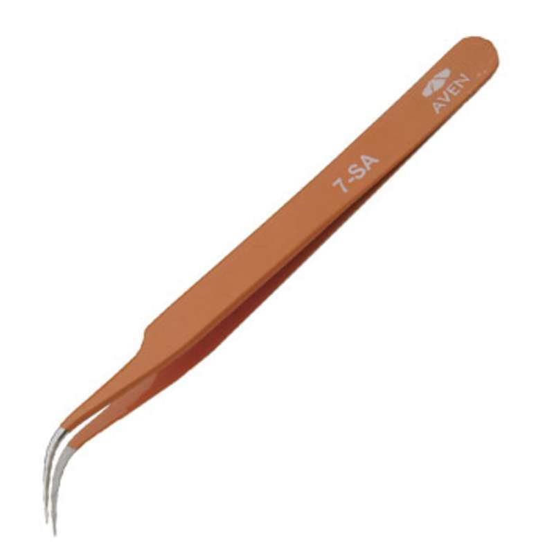 Style 7-SA E-Z Pick Stainless Steel Anti-Magnetic Orange Tweezers with Curved Fine Point Tips, 4-1/2" Long