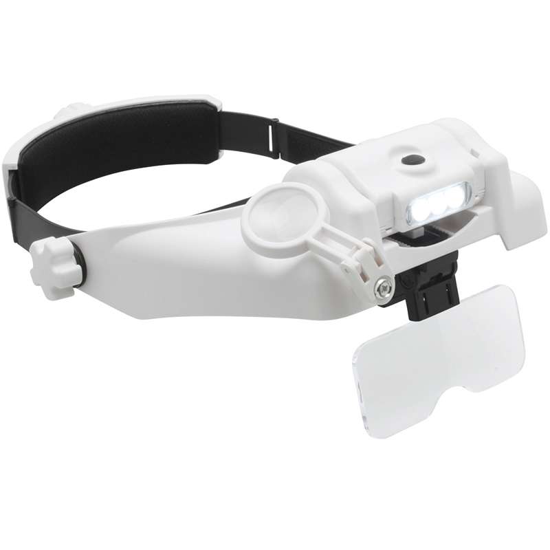 white headbanc magnifier with multiple flip-downs