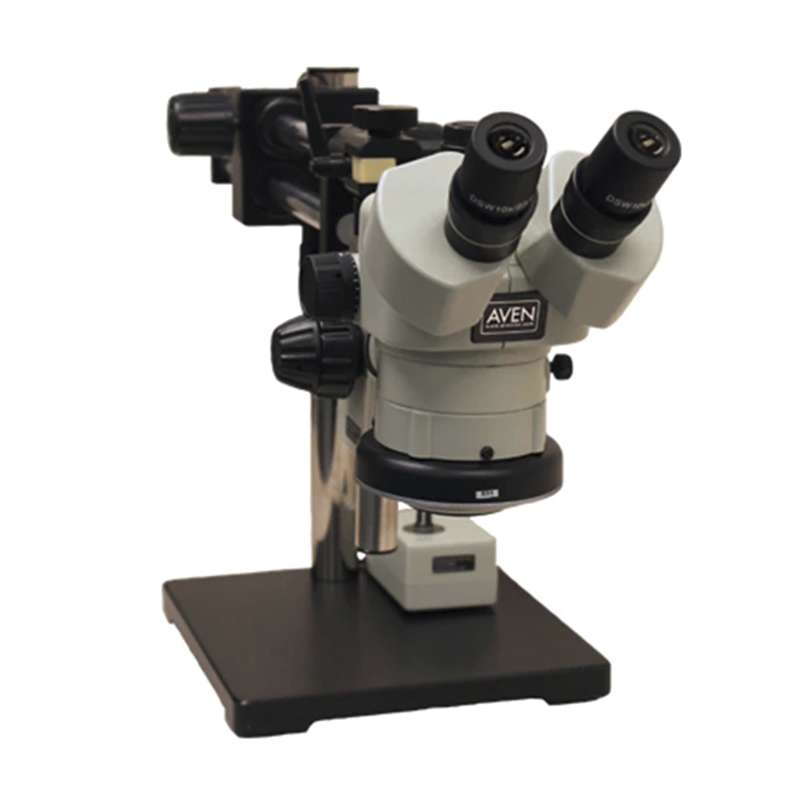 SPZ-50 Stereo Zoom Binocular Microscope (6.75x-50x), Double Arm Boom Stand, LED Ring Light