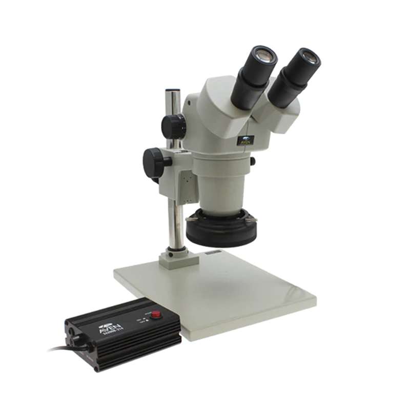 SPZ-50 Stereo Zoom Binocular Microscope (6.75x-50x), Post Stand, LED Ring Light, Polarizer