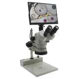 SPZV-50 Stereo Zoom Trinocular Microscope (6.75x-50x), Post Stand, Camera/Monitor, LED Ring Light redirect to product page
