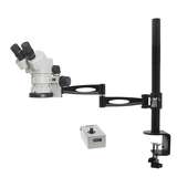 SPZ-50 Stereo Zoom Binocular Microscope (6.7x-50x), Compact Articulating Arm Stand, LED Ring Light redirect to product page