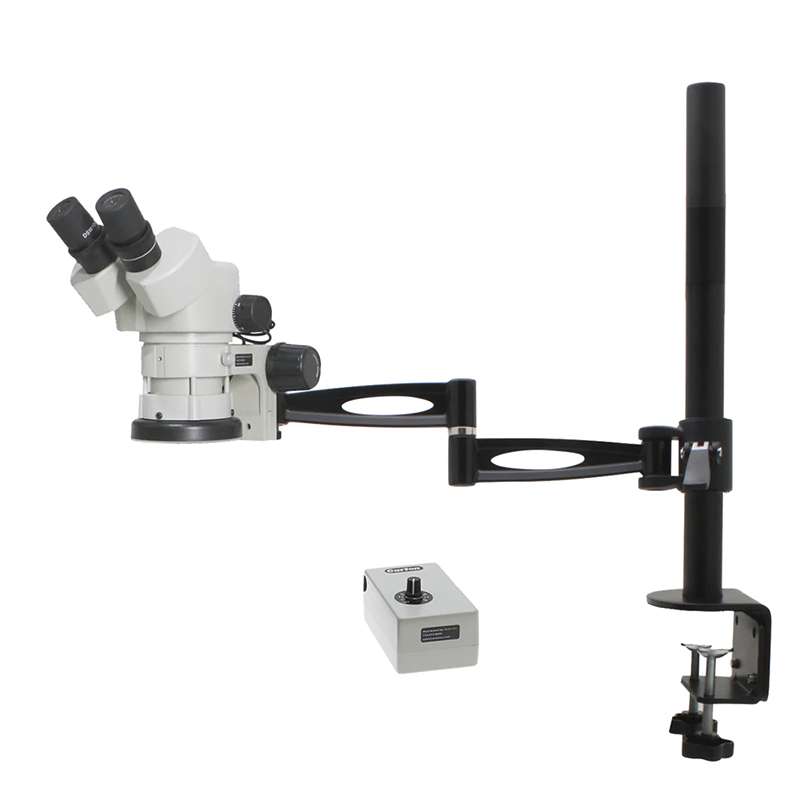 SPZ-50 Stereo Zoom Binocular Microscope (6.7x-50x), Compact Articulating Arm Stand, LED Ring Light