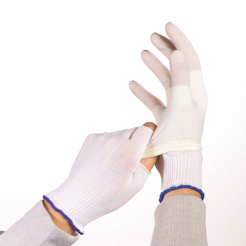 BCR™ Cleanroom Half-Finger Polyester Glove Liner, Large, White, 10 Pair