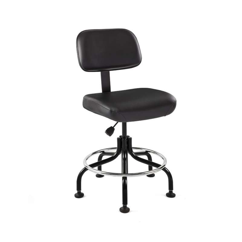 Doral Series Non-ESD-Safe Adjustable Height Black Vinyl Chair with Tubular Steel Base, Footring, and Glides, 20 to 25