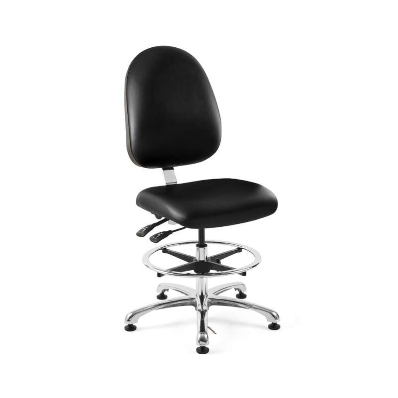 Integra Mid Height ESD Black Vinyl Chair, Large Back, Articulating Seat & Back Tilt, Polished Alumin
