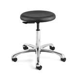 Versa Desk Height ISO4 Cleanroom Black Polyurethane Backless Stool, Polished Aluminum Base, Dual Wheel Hard Floor Casters redirect to product page