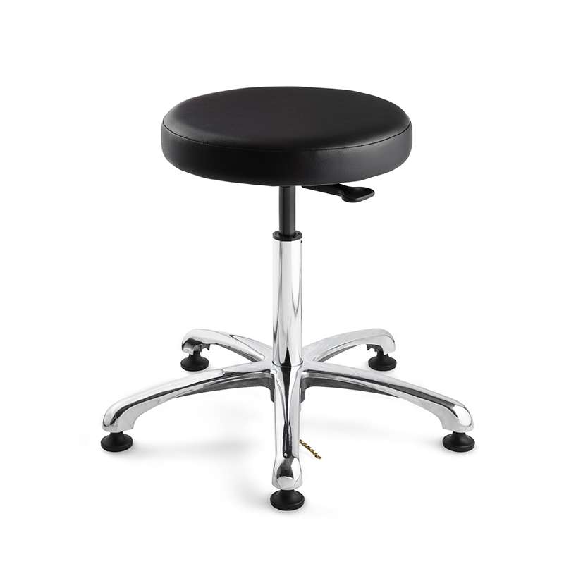 Versa Desk Height ESD Black Vinyl Backless Stool, Polished Aluminum Base