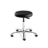 Versa Desk Height ESD/ISO5 Cleanroom Black Vinyl Backless Stool, Polished Aluminum Base, ESD Dual Wheel Hard Floor Casters redirect to product page