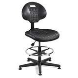 Everlast Tall Height Black Polyurethane Chair, Non-Tilt, Black Nylon Base Mesh, with Adjustable Footring, 21" to 31" Back redirect to product page