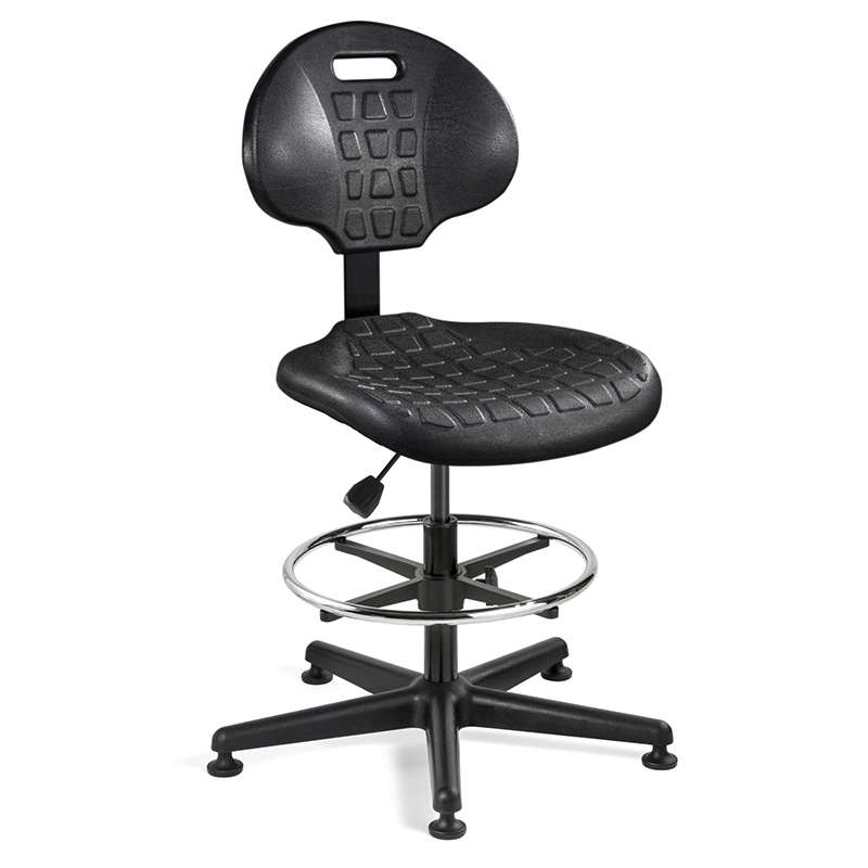 Everlast Tall Height Black Polyurethane Chair, Non-Tilt, Black Nylon Base Mesh, with Adjustable Footring, 21" to 31" Back